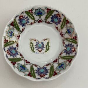 Gural Porselen Blue/Red/Green Gold Accents 4" Trinket Dish Turkey